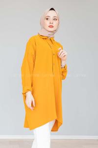 Modalamelif Önü Düğmeli Gizli Cep Detaylı Gömlek Hardal Sarısı