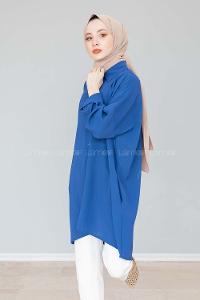 Modalamelif Önü Düğmeli Gizli Cep Detaylı Gömlek İndigo