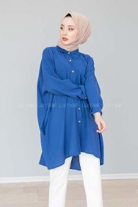 Modalamelif Önü Düğmeli Gizli Cep Detaylı Gömlek İndigo