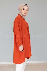 Modalamelif Önü Düğmeli Gizli Cep Detaylı Gömlek Kiremit