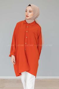 Modalamelif Önü Düğmeli Gizli Cep Detaylı Gömlek Kiremit