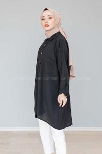 Modalamelif Önü Düğmeli Gizli Cep Detaylı Gömlek Siyah