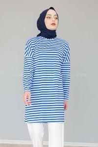 Modalamelif Yaka Çİzgi Detaylı Tunik Mavi