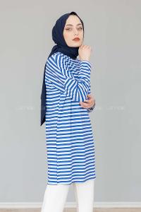 Modalamelif Yaka Çİzgi Detaylı Tunik Mavi