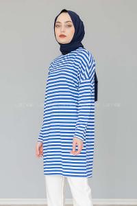 Modalamelif Yaka Çİzgi Detaylı Tunik Mavi