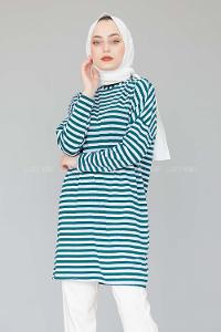 Modalamelif Yaka Çİzgi Detaylı Tunik Zümrüt Yeşili