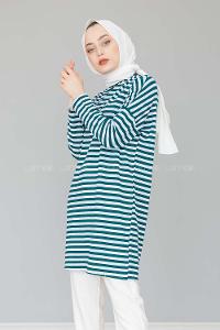 Modalamelif Yaka Çİzgi Detaylı Tunik Zümrüt Yeşili