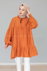 Modalamelif Yaka Fırfırlı Balon Kol Tunik Tarçın
