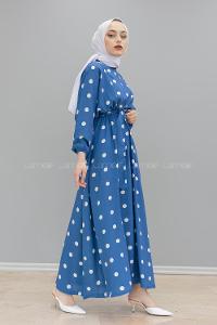 Modalamelif Yarasa Kol  Puantiye Desenli Elbise İndigo