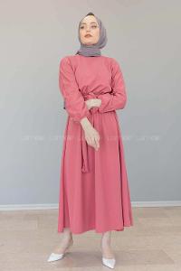 Modalamelif Yarasa Kol Kloş Etekli Mevlana Elbise Pudra