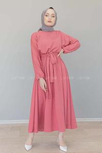 Modalamelif Yarasa Kol Kloş Etekli Mevlana Elbise Pudra