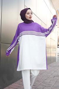 Modalamelif Şerit Çizgili Tunik Mor