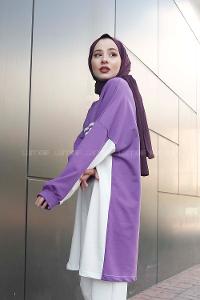 Modalamelif Şerit Çizgili Tunik Mor