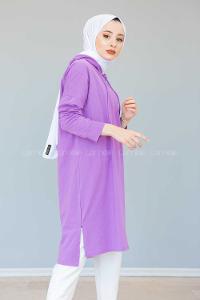 Modalamelif Kapşonlu Düz Renk Tunik  Mor
