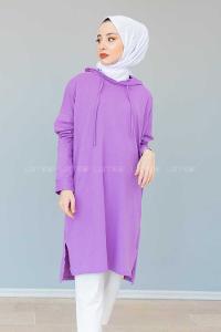 Modalamelif Kapşonlu Düz Renk Tunik  Mor
