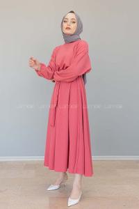 Modalamelif Yarasa Kol Kloş Etekli Mevlana Elbise Şeker Pembesi