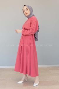 Modalamelif Yarasa Kol Kloş Etekli Mevlana Elbise Şeker Pembesi