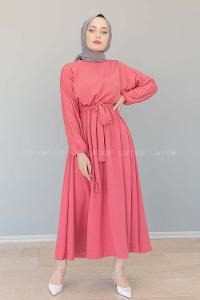 Modalamelif Yarasa Kol Kloş Etekli Mevlana Elbise Şeker Pembesi