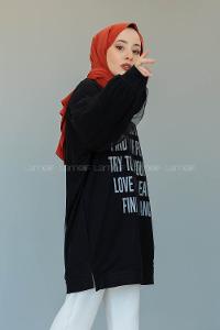 Modalamelif Balon Kol Yazı Baskılı Tunik  Siyah