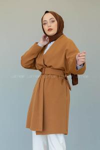 Modalamelif Çift Cepli Kemerli Kimono Taba