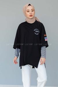 Modalamelif Air Force Baskılı T-shirt Siyah