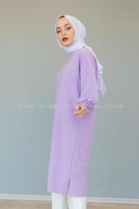 Modalamelif Balon Kol Düz Renk Sweat Lila