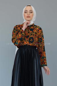 Modalamelif Batik Desen Gömlek Hardal Sarısı
