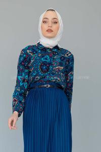 Modalamelif Batik Desen Gömlek Petrol Yeşili