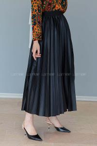 Modalamelif Beli Lastikli Deri Görünümlü Laklı Etek Siyah