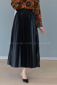 Modalamelif Beli Lastikli Deri Görünümlü Laklı Etek Siyah