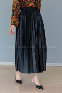 Modalamelif Beli Lastikli Deri Görünümlü Laklı Etek Siyah