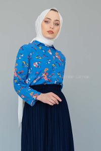 Modalamelif Çiçek Desen Gömlek Açık Mavi