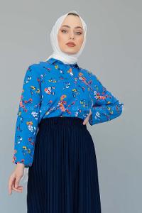 Modalamelif Çiçek Desen Gömlek Açık Mavi