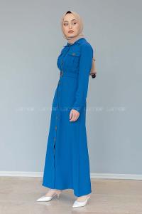 Modalamelif Çift Cepli Kemerli Ayrobin Elbise İndigo