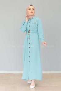 Modalamelif Çift Cepli Kemerli Ayrobin Elbise Mint