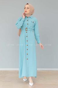 Modalamelif Çift Cepli Kemerli Ayrobin Elbise Mint