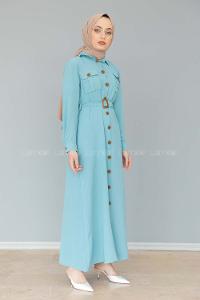 Modalamelif Çift Cepli Kemerli Ayrobin Elbise Mint