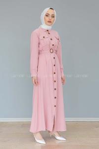 Modalamelif Çift Cepli Kemerli Ayrobin Elbise Pudra