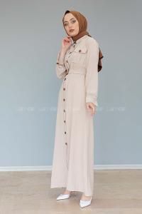 Modalamelif Çift Cepli Kemerli Ayrobin Elbise Taş