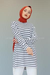 Modalamelif Çizgili Tunik Beyaz Siyah