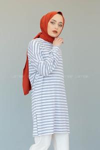 Modalamelif  Çizgili Tunik Gri