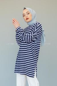 Modalamelif  Çizgili Tunik Lacivert