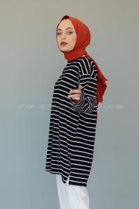 Modalamelif Çizgili Tunik Siyah Beyaz