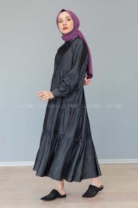 Modalamelif Gömlek Yaka Katlı Elbise Siyah