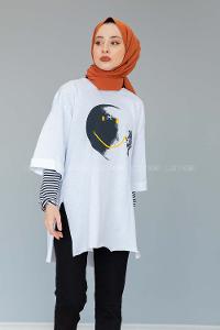 Modalamelif Gülen Yüz Astronot T-shirt Beyaz