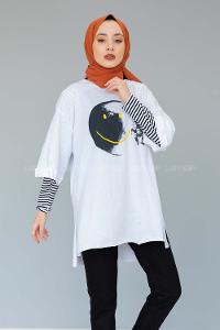 Modalamelif Gülen Yüz Astronot T-shirt Beyaz