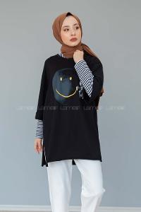 Modalamelif Gülen Yüz Astronot T-shirt Siyah