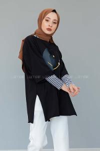 Modalamelif Gülen Yüz Astronot T-shirt Siyah