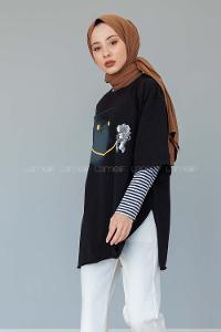 Modalamelif Gülen Yüz Astronot T-shirt Siyah