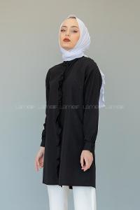 Modalamelif Hakim Yaka Fırfırlı Tunik Siyah